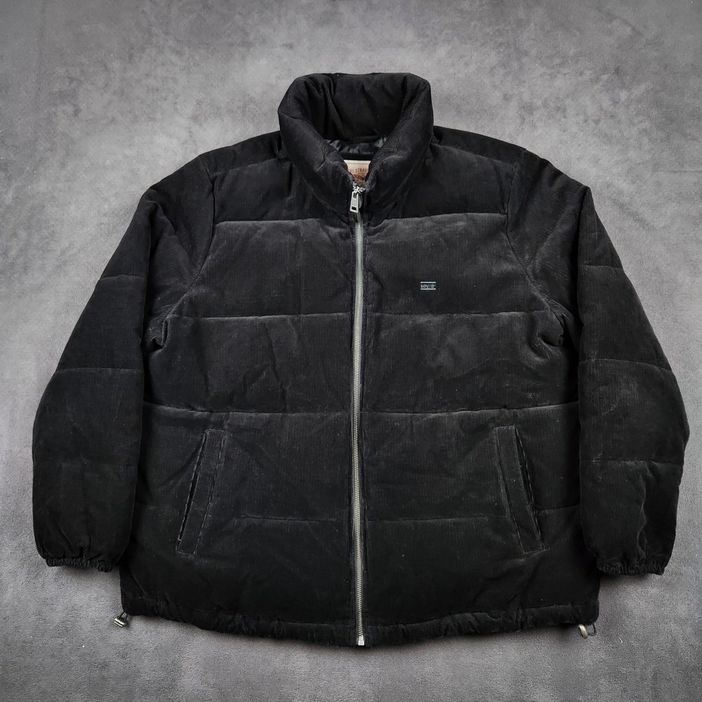 Levis Corduroy Bubble Puffer Jacket Womens XXL Black Full Zip Collar Cozy
